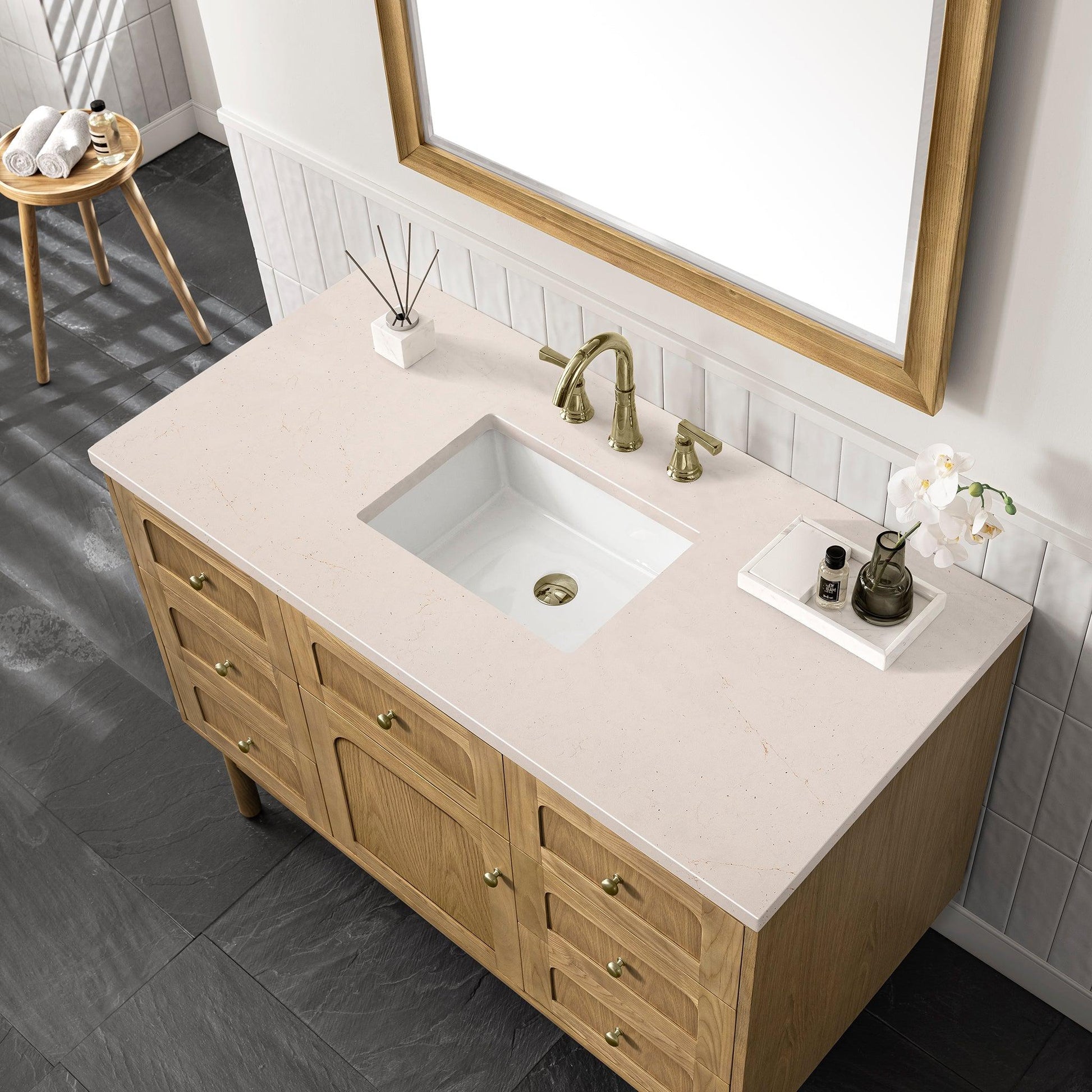 James Martin Vanities Laurent 48" Light Natural Oak Single Vanity With 3cm Eternal Marfil Top