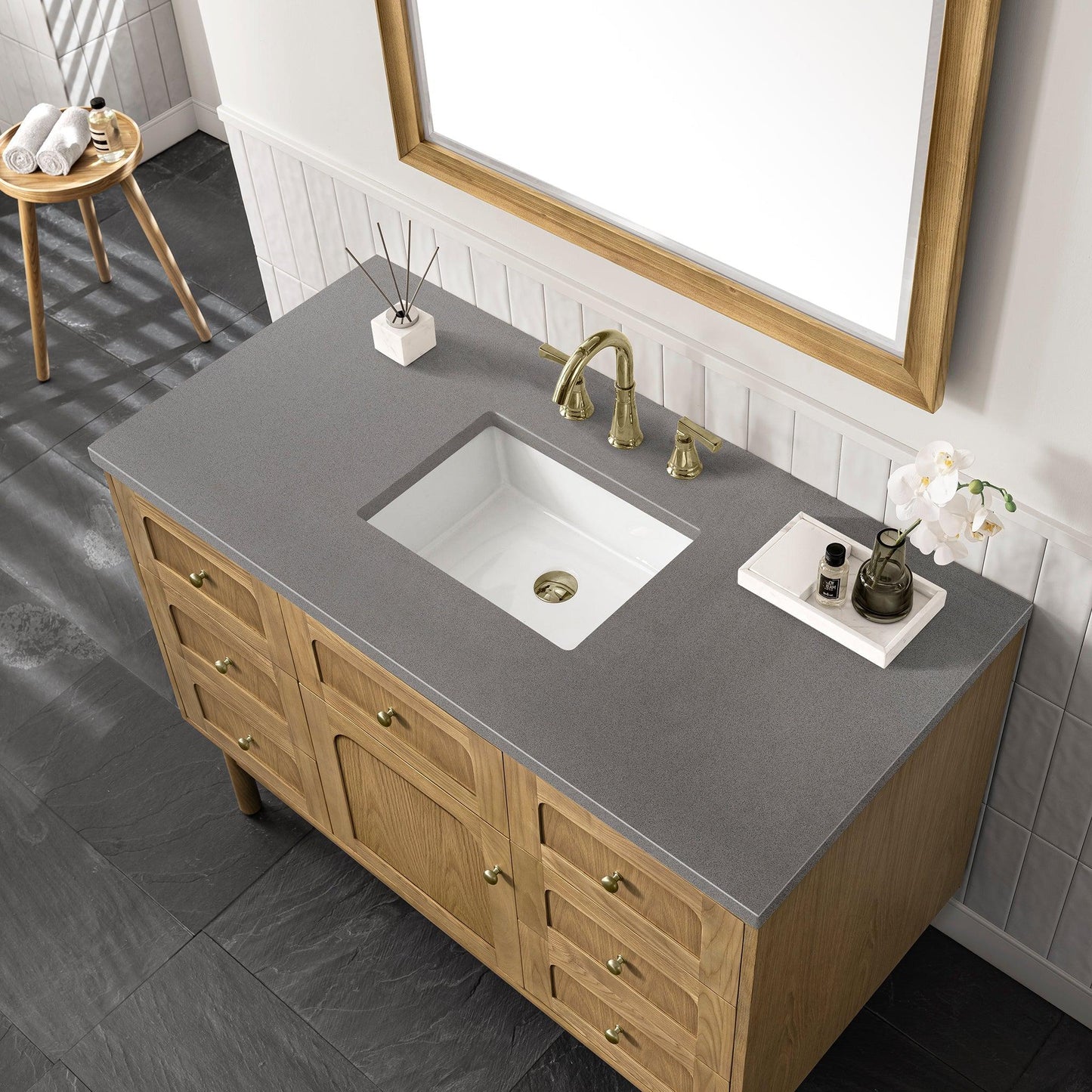 James Martin Vanities Laurent 48" Light Natural Oak Single Vanity With 3cm Grey Expo Top