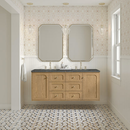 James Martin Vanities Laurent 60" Light Natural Oak Double Vanity With 3 cm Parisien Bleu Quartz Top and FreePower Wireless Charger