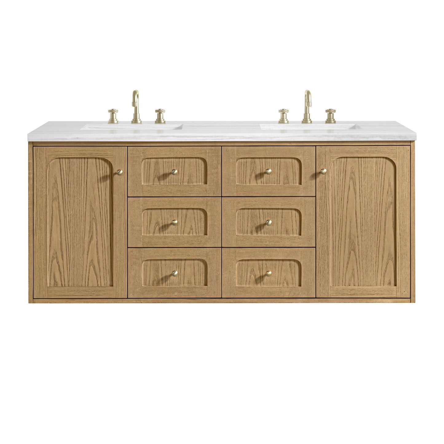 James Martin Vanities Laurent 60" Light Natural Oak Double Vanity With 3cm Arctic Fall Solid Surface Top