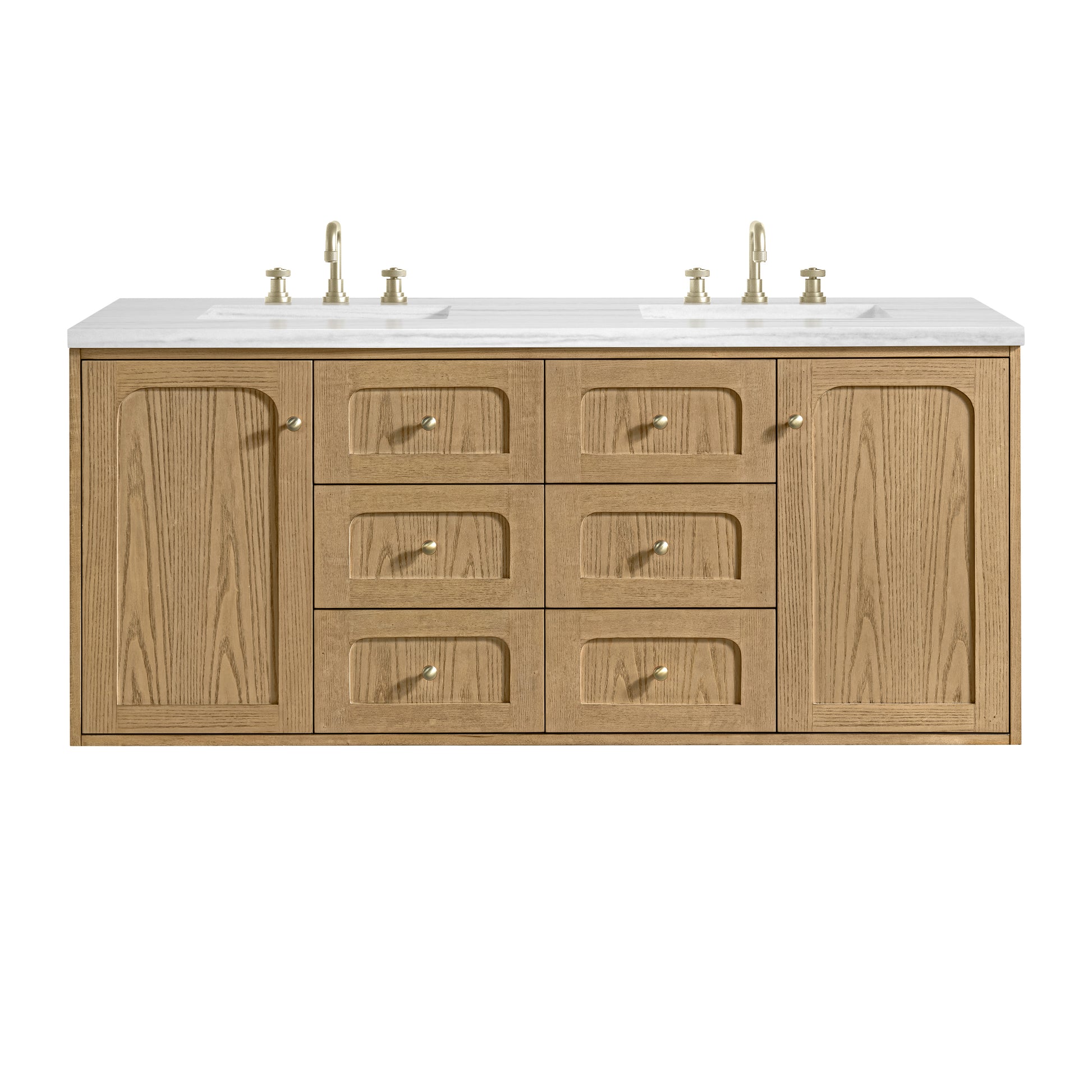 James Martin Vanities Laurent 60" Light Natural Oak Double Vanity With 3cm Arctic Fall Solid Surface Top