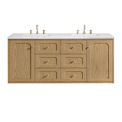 James Martin Vanities Laurent 60" Light Natural Oak Double Vanity With 3cm Arctic Fall Solid Surface Top