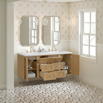 James Martin Vanities Laurent 60" Light Natural Oak Double Vanity With 3cm Arctic Fall Solid Surface Top