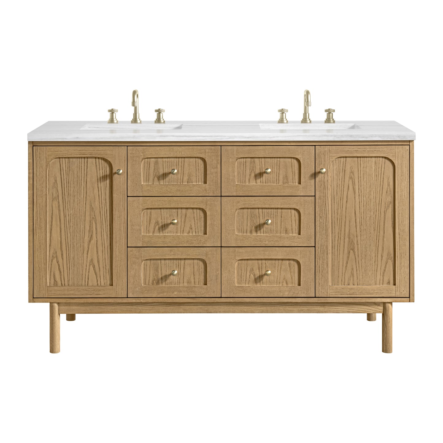 James Martin Vanities Laurent 60" Light Natural Oak Double Vanity With 3cm Arctic Fall Solid Surface Top