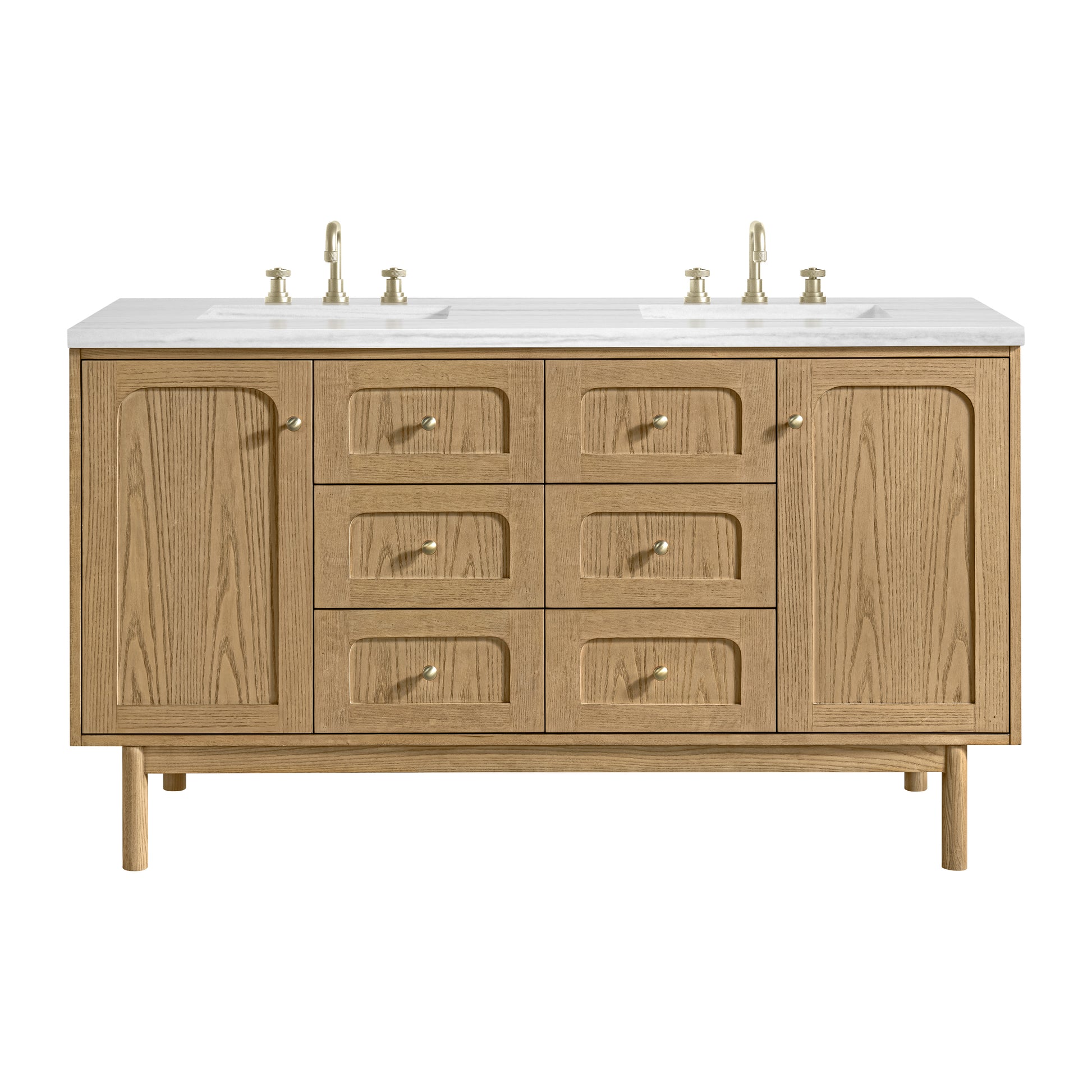 James Martin Vanities Laurent 60" Light Natural Oak Double Vanity With 3cm Arctic Fall Solid Surface Top