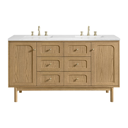 James Martin Vanities Laurent 60" Light Natural Oak Double Vanity With 3cm Arctic Fall Solid Surface Top