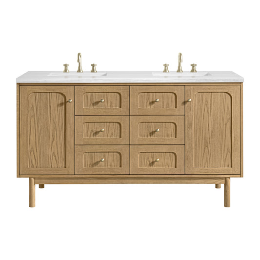 James Martin Vanities Laurent 60" Light Natural Oak Double Vanity With 3cm Arctic Fall Solid Surface Top