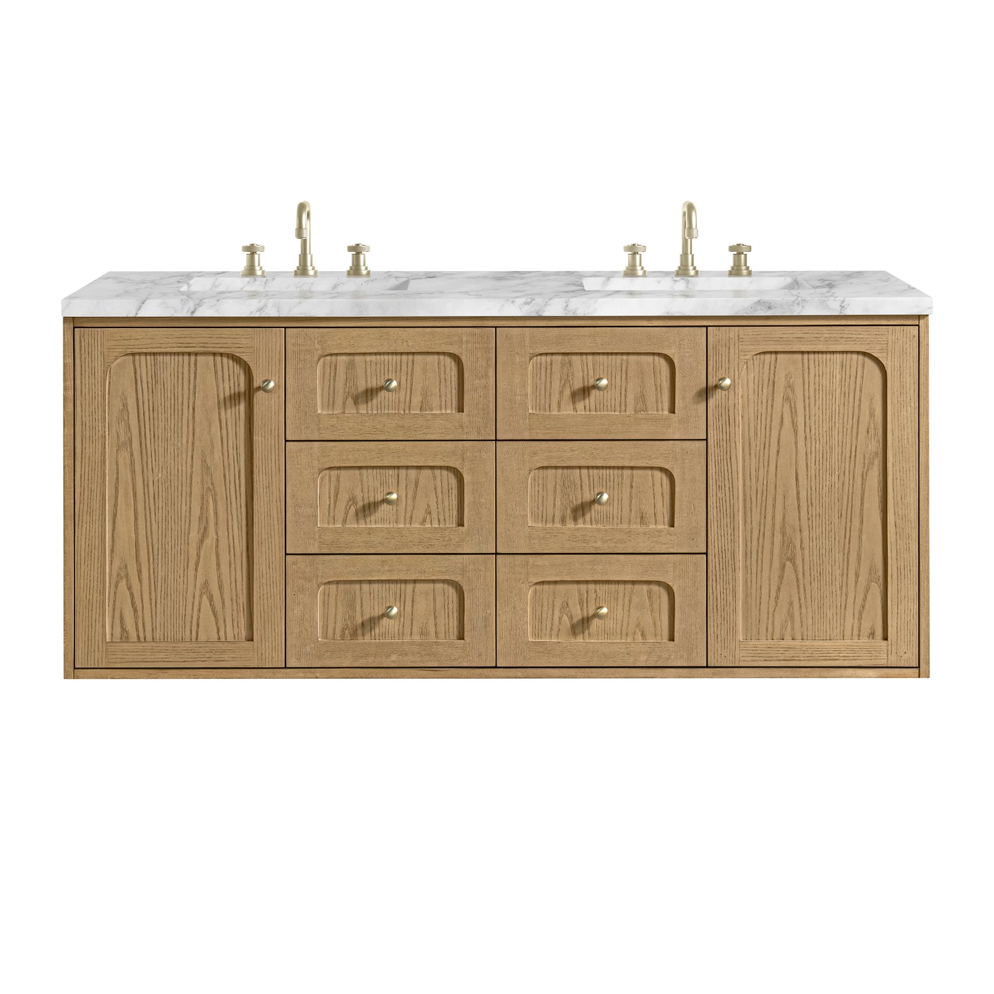 James Martin Vanities Laurent 60" Light Natural Oak Double Vanity With 3cm Carrara Marble Top