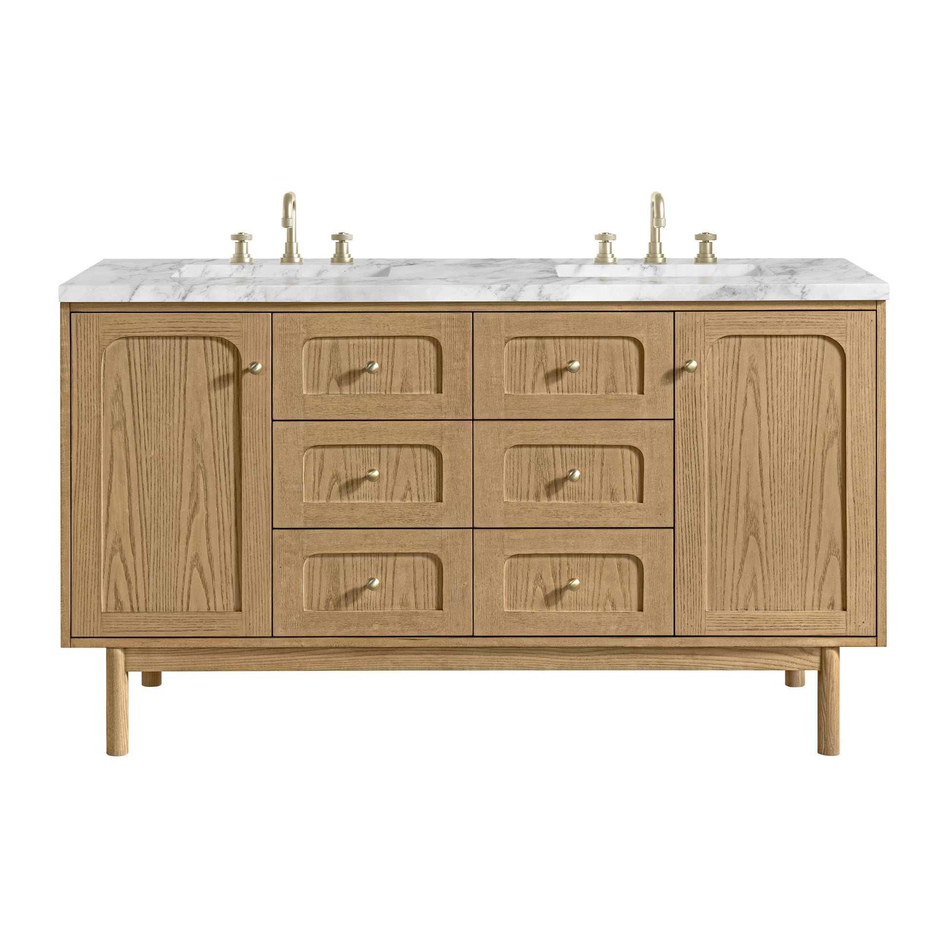 James Martin Vanities Laurent 60" Light Natural Oak Double Vanity With 3cm Carrara Marble Top