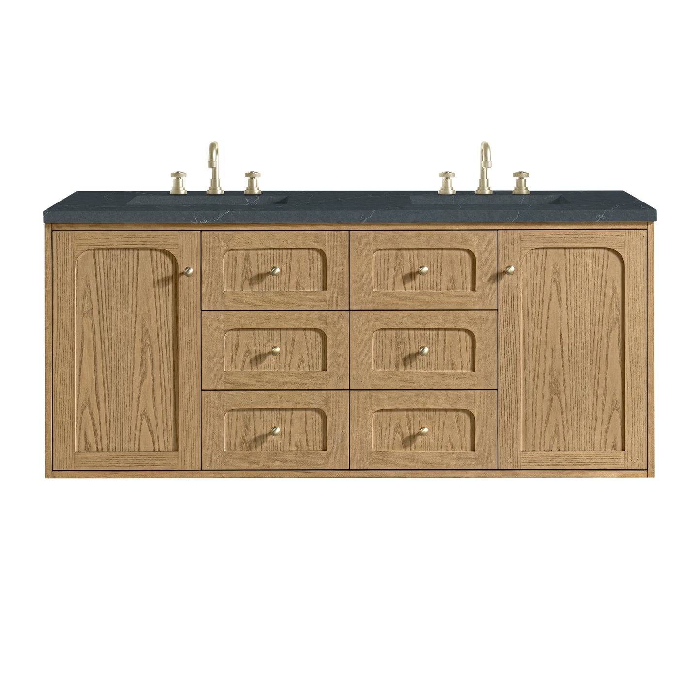 James Martin Vanities Laurent 60" Light Natural Oak Double Vanity With 3cm Charcoal Soapstone Quartz Top