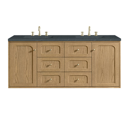 James Martin Vanities Laurent 60" Light Natural Oak Double Vanity With 3cm Charcoal Soapstone Quartz Top