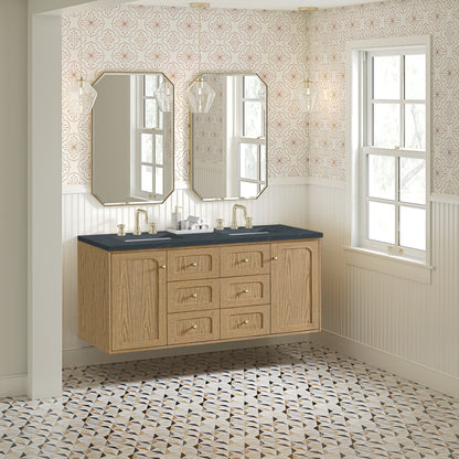 James Martin Vanities Laurent 60" Light Natural Oak Double Vanity With 3cm Charcoal Soapstone Quartz Top