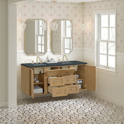 James Martin Vanities Laurent 60" Light Natural Oak Double Vanity With 3cm Charcoal Soapstone Quartz Top