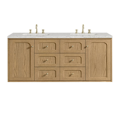 James Martin Vanities Laurent 60" Light Natural Oak Double Vanity With 3cm Eternal Jasmine Pearl Quartz Top