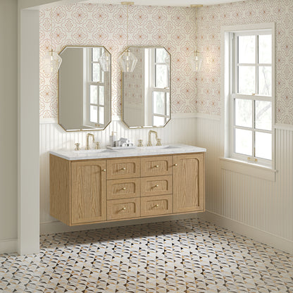 James Martin Vanities Laurent 60" Light Natural Oak Double Vanity With 3cm Eternal Jasmine Pearl Quartz Top