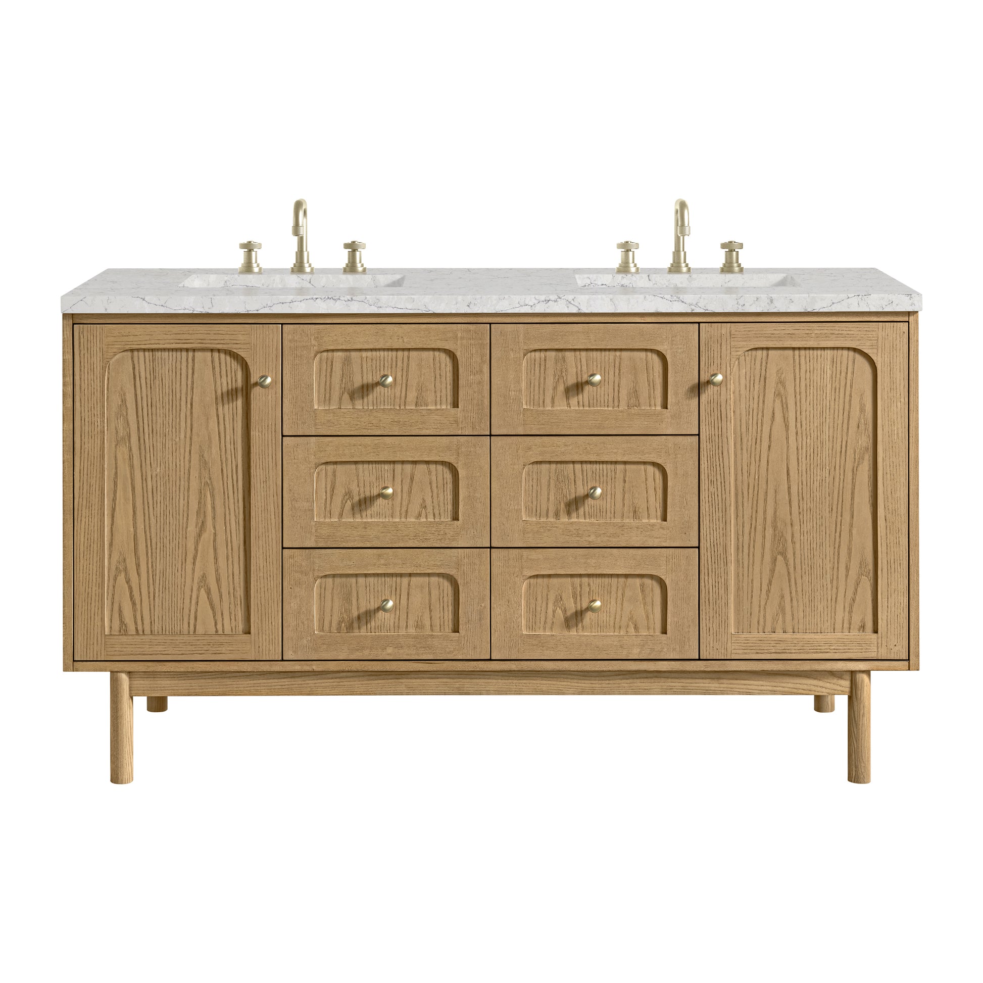James Martin Vanities Laurent 60" Light Natural Oak Double Vanity With 3cm Eternal Jasmine Pearl Quartz Top