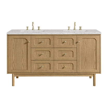 James Martin Vanities Laurent 60" Light Natural Oak Double Vanity With 3cm Eternal Jasmine Pearl Quartz Top