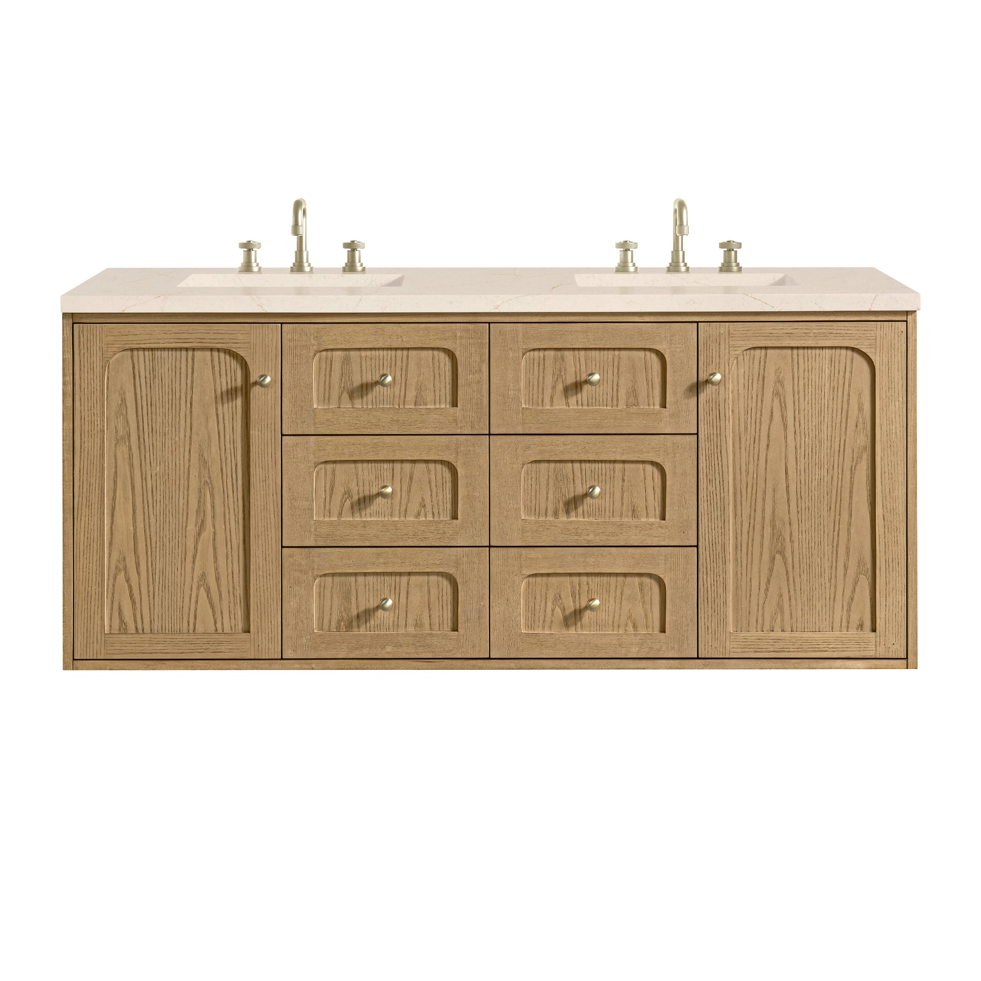 James Martin Vanities Laurent 60" Light Natural Oak Double Vanity With 3cm Eternal Marfil Quartz Top