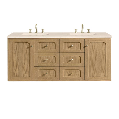 James Martin Vanities Laurent 60" Light Natural Oak Double Vanity With 3cm Eternal Marfil Quartz Top
