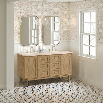 James Martin Vanities Laurent 60" Light Natural Oak Double Vanity With 3cm Eternal Marfil Quartz Top