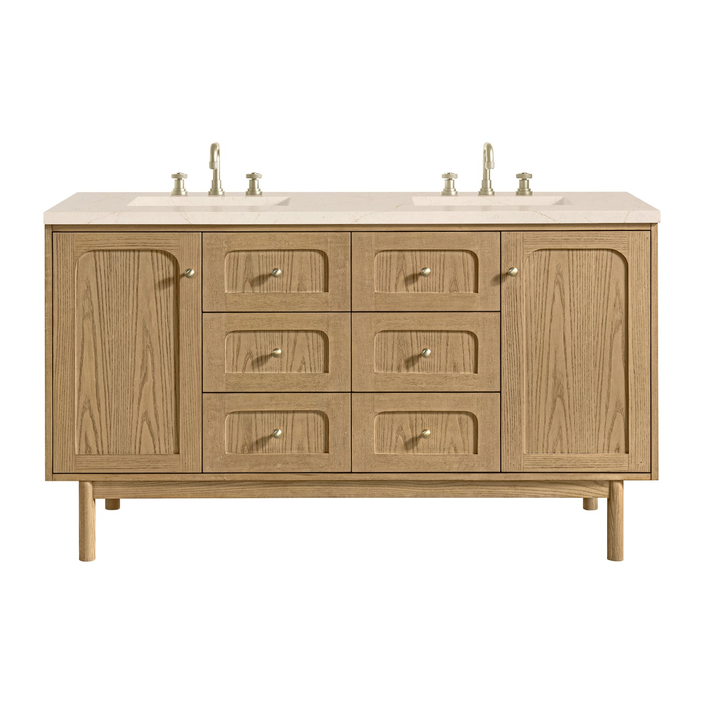 James Martin Vanities Laurent 60" Light Natural Oak Double Vanity With 3cm Eternal Marfil Quartz Top