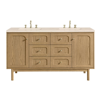 James Martin Vanities Laurent 60" Light Natural Oak Double Vanity With 3cm Eternal Marfil Quartz Top