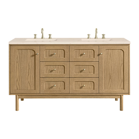 James Martin Vanities Laurent 60" Light Natural Oak Double Vanity With 3cm Eternal Marfil Quartz Top