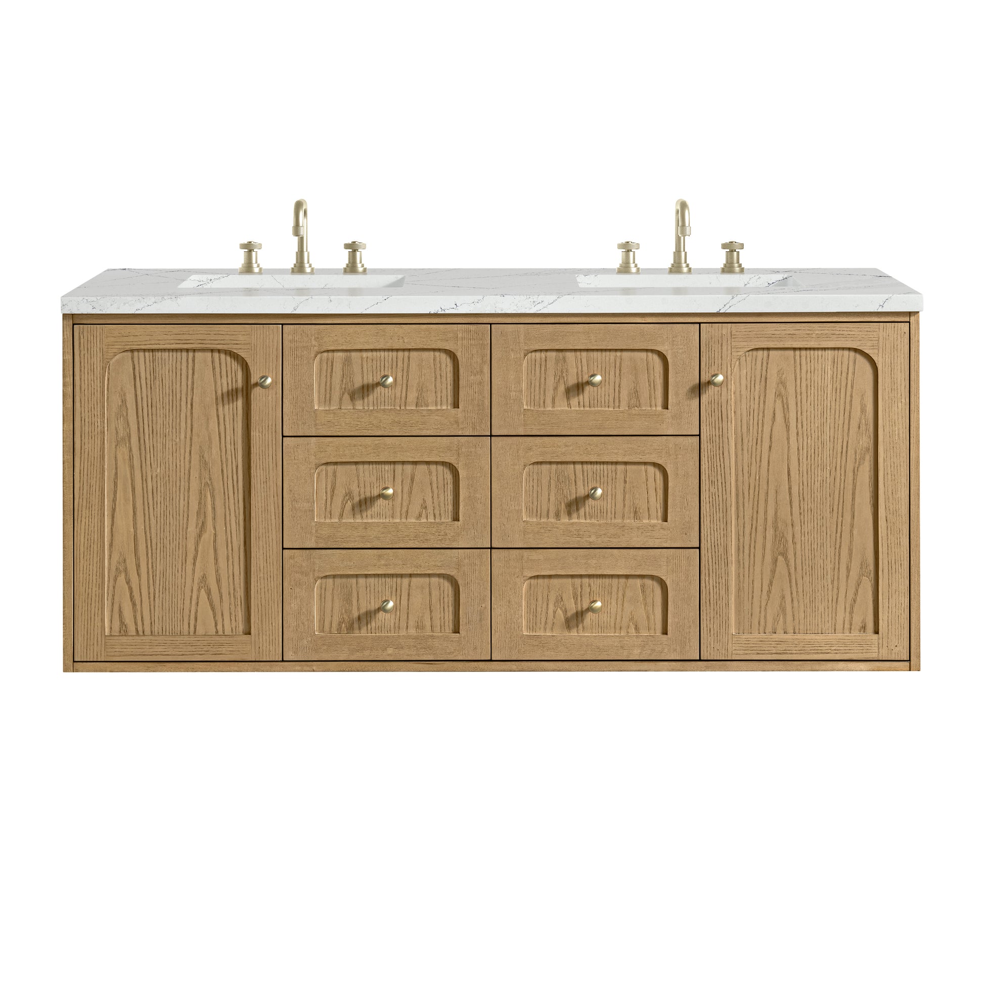 James Martin Vanities Laurent 60" Light Natural Oak Double Vanity With 3cm Ethereal Noctis Quartz Top