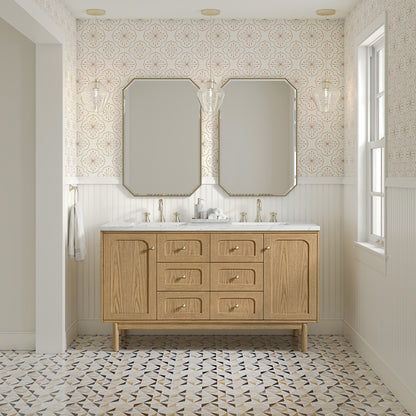 James Martin Vanities Laurent 60" Light Natural Oak Double Vanity With 3cm Ethereal Noctis Quartz Top