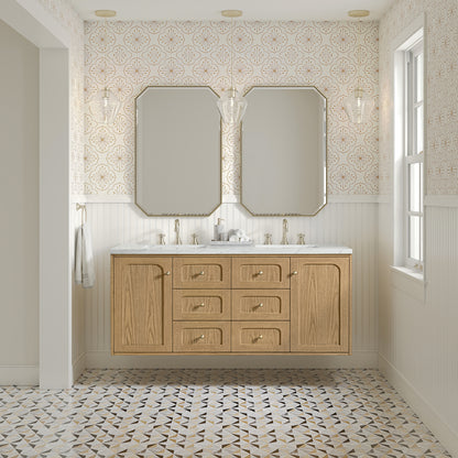 James Martin Vanities Laurent 60" Light Natural Oak Double Vanity With 3cm Ethereal Noctis Quartz Top
