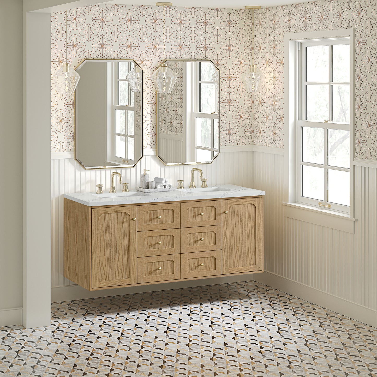 James Martin Vanities Laurent 60" Light Natural Oak Double Vanity With 3cm Ethereal Noctis Quartz Top