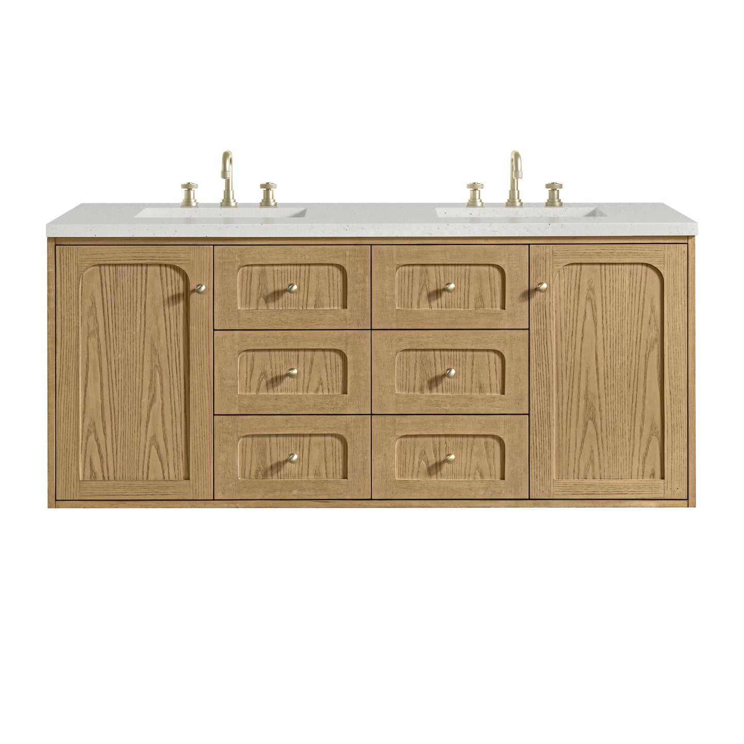 James Martin Vanities Laurent 60" Light Natural Oak Double Vanity With 3cm Lime Delight Quartz Top