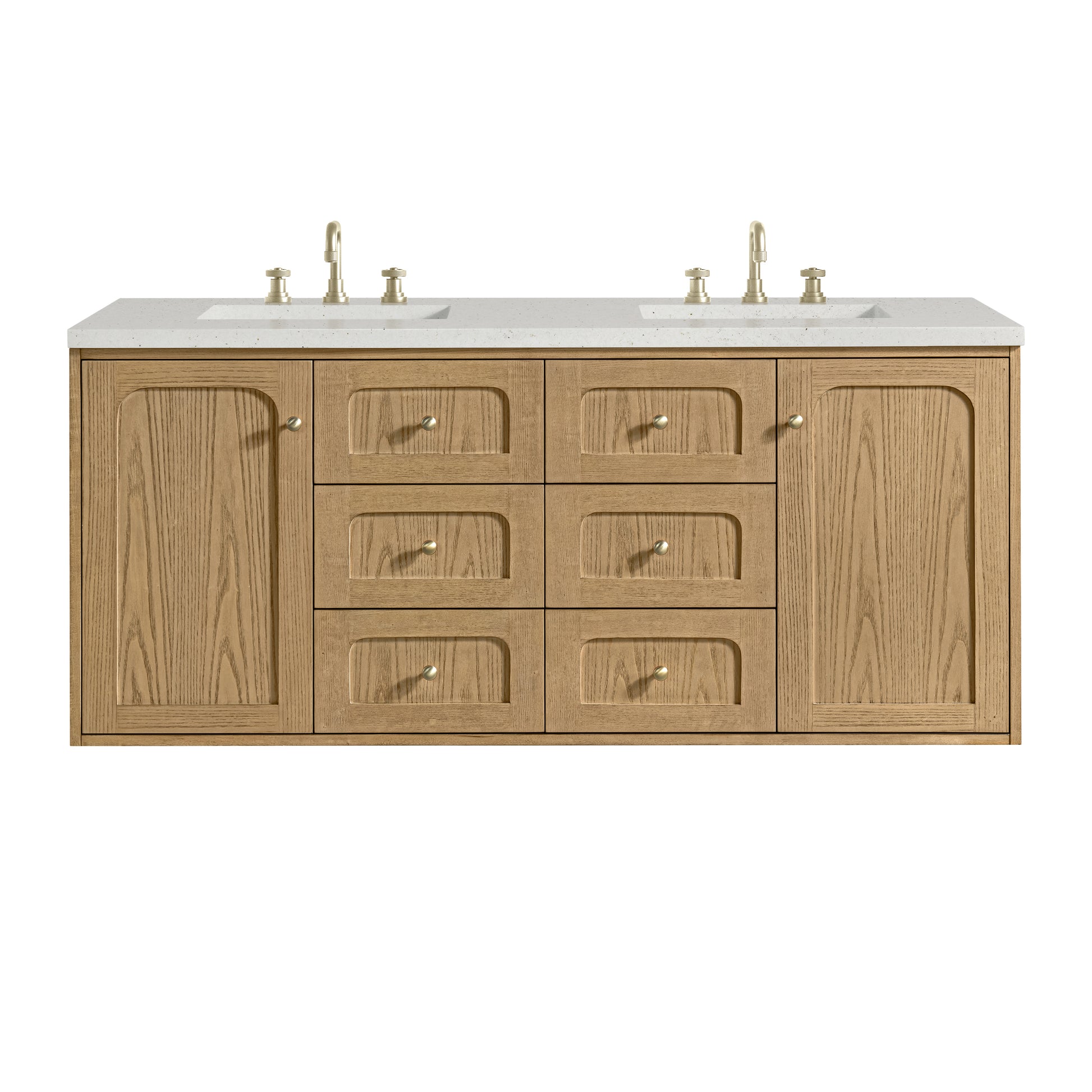 James Martin Vanities Laurent 60" Light Natural Oak Double Vanity With 3cm Lime Delight Quartz Top
