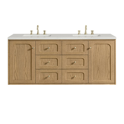 James Martin Vanities Laurent 60" Light Natural Oak Double Vanity With 3cm Lime Delight Quartz Top