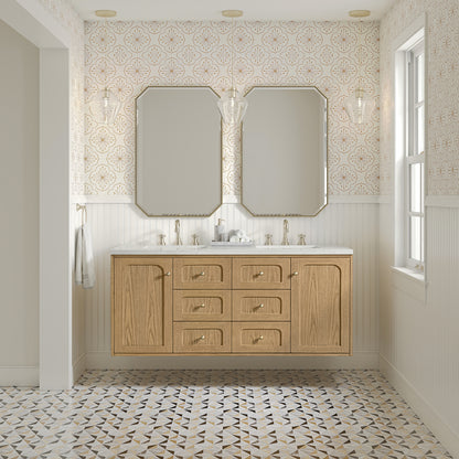 James Martin Vanities Laurent 60" Light Natural Oak Double Vanity With 3cm Lime Delight Quartz Top