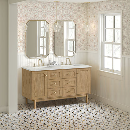 James Martin Vanities Laurent 60" Light Natural Oak Double Vanity With 3cm Lime Delight Quartz Top
