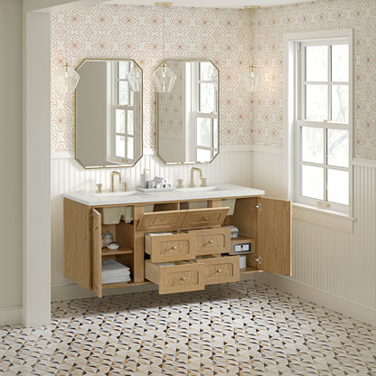 James Martin Vanities Laurent 60" Light Natural Oak Double Vanity With 3cm Lime Delight Quartz Top