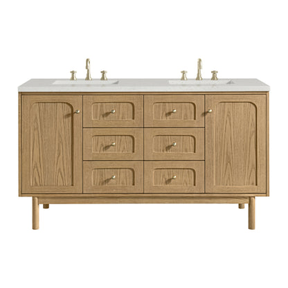 James Martin Vanities Laurent 60" Light Natural Oak Double Vanity With 3cm Lime Delight Quartz Top
