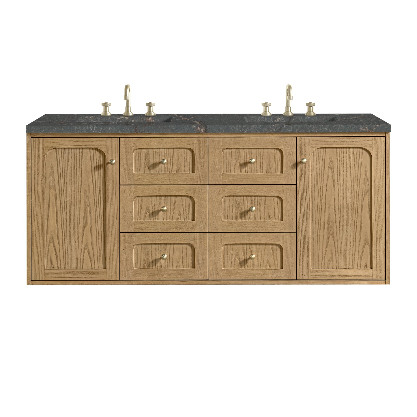 James Martin Vanities Laurent 60" Light Natural Oak Double Vanity With 3cm Parisien Bleu Quartz Top
