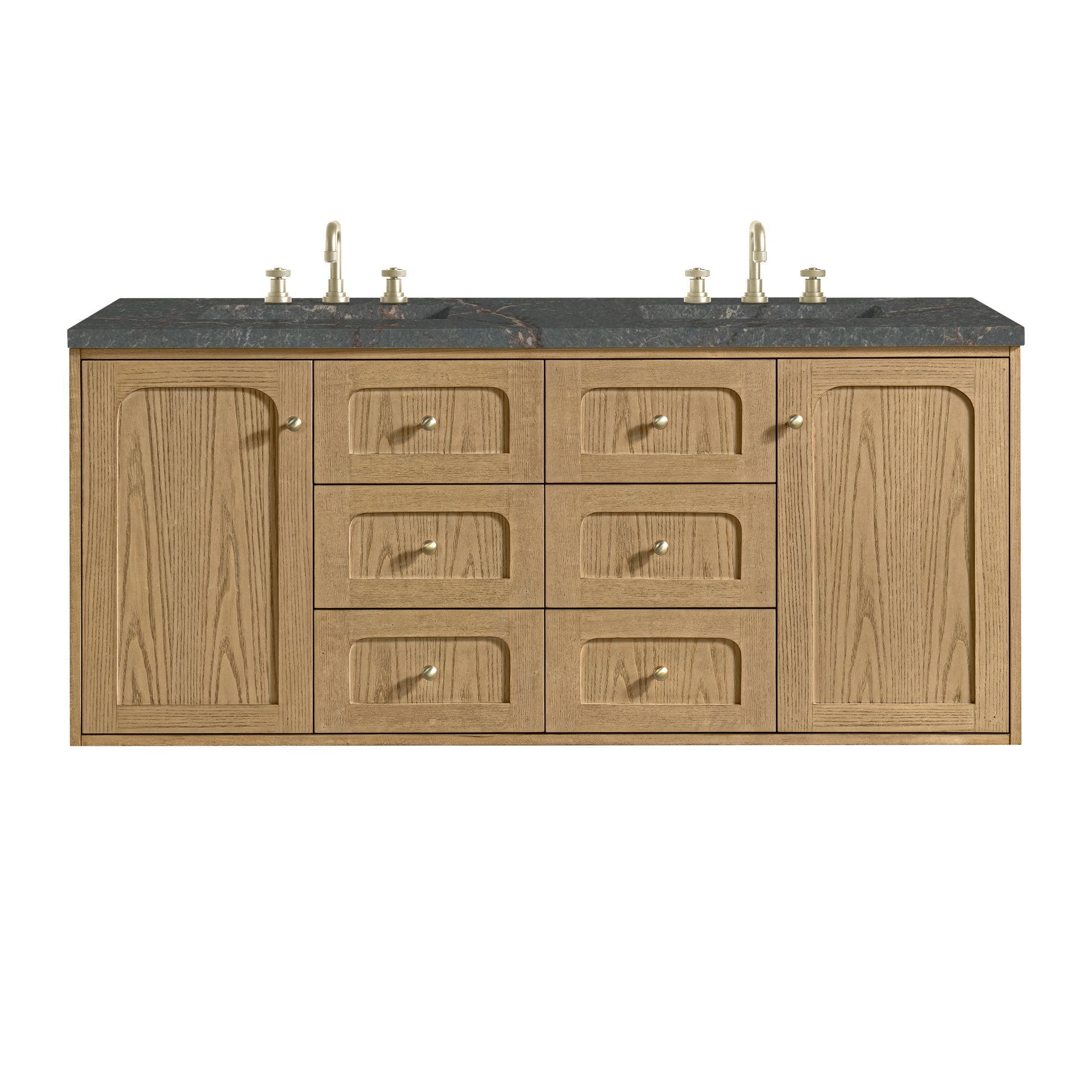 James Martin Vanities Laurent 60" Light Natural Oak Double Vanity With 3cm Parisien Bleu Quartz Top
