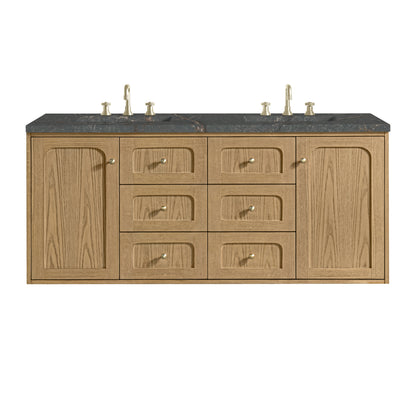 James Martin Vanities Laurent 60" Light Natural Oak Double Vanity With 3cm Parisien Bleu Quartz Top