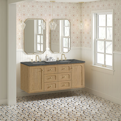 James Martin Vanities Laurent 60" Light Natural Oak Double Vanity With 3cm Parisien Bleu Quartz Top
