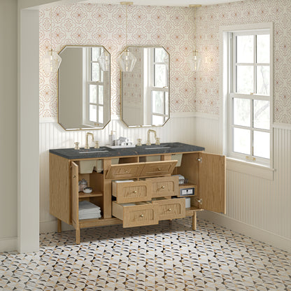 James Martin Vanities Laurent 60" Light Natural Oak Double Vanity With 3cm Parisien Bleu Quartz Top