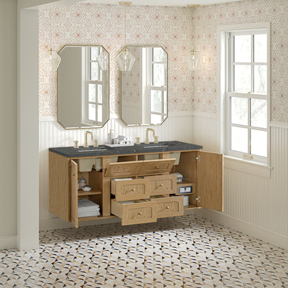 James Martin Vanities Laurent 60" Light Natural Oak Double Vanity With 3cm Parisien Bleu Quartz Top