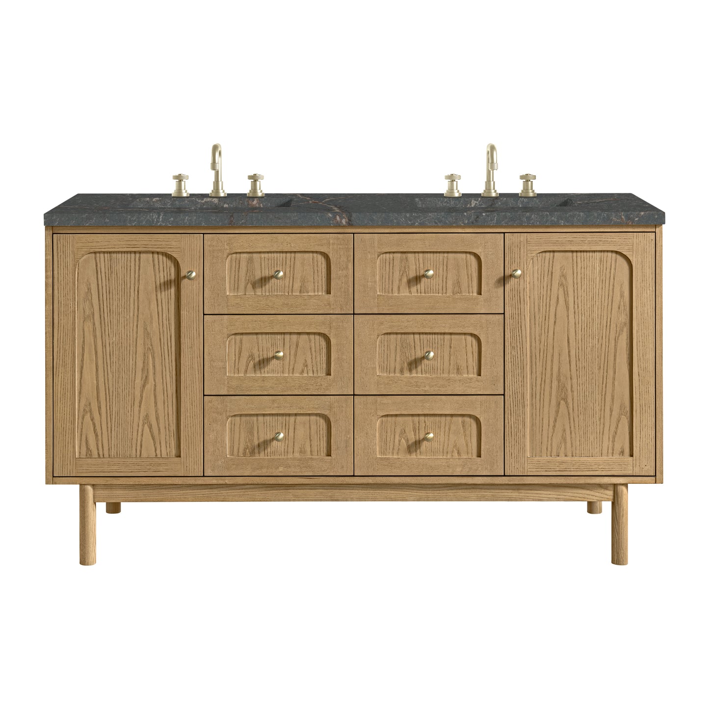James Martin Vanities Laurent 60" Light Natural Oak Double Vanity With 3cm Parisien Bleu Quartz Top