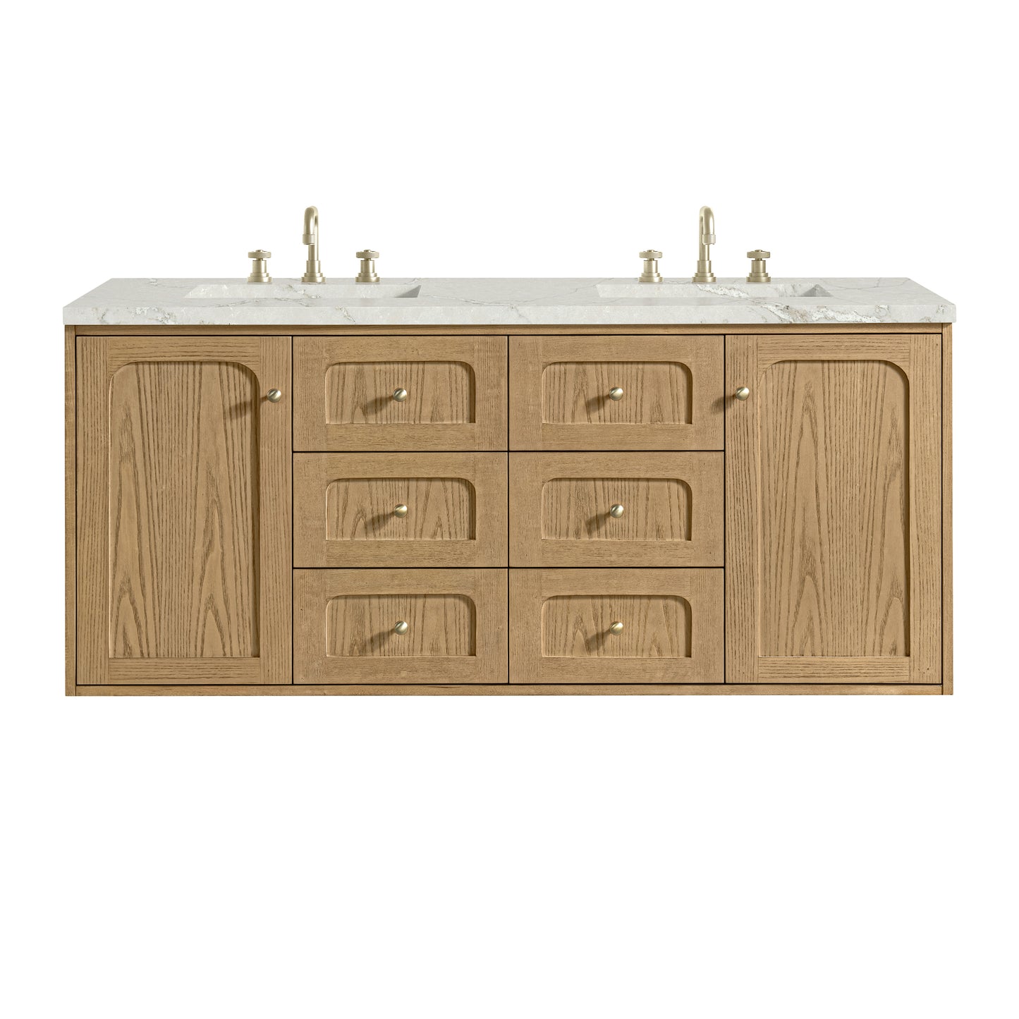 James Martin Vanities Laurent 60" Light Natural Oak Double Vanity With 3cm Victorian Silver Quartz Top