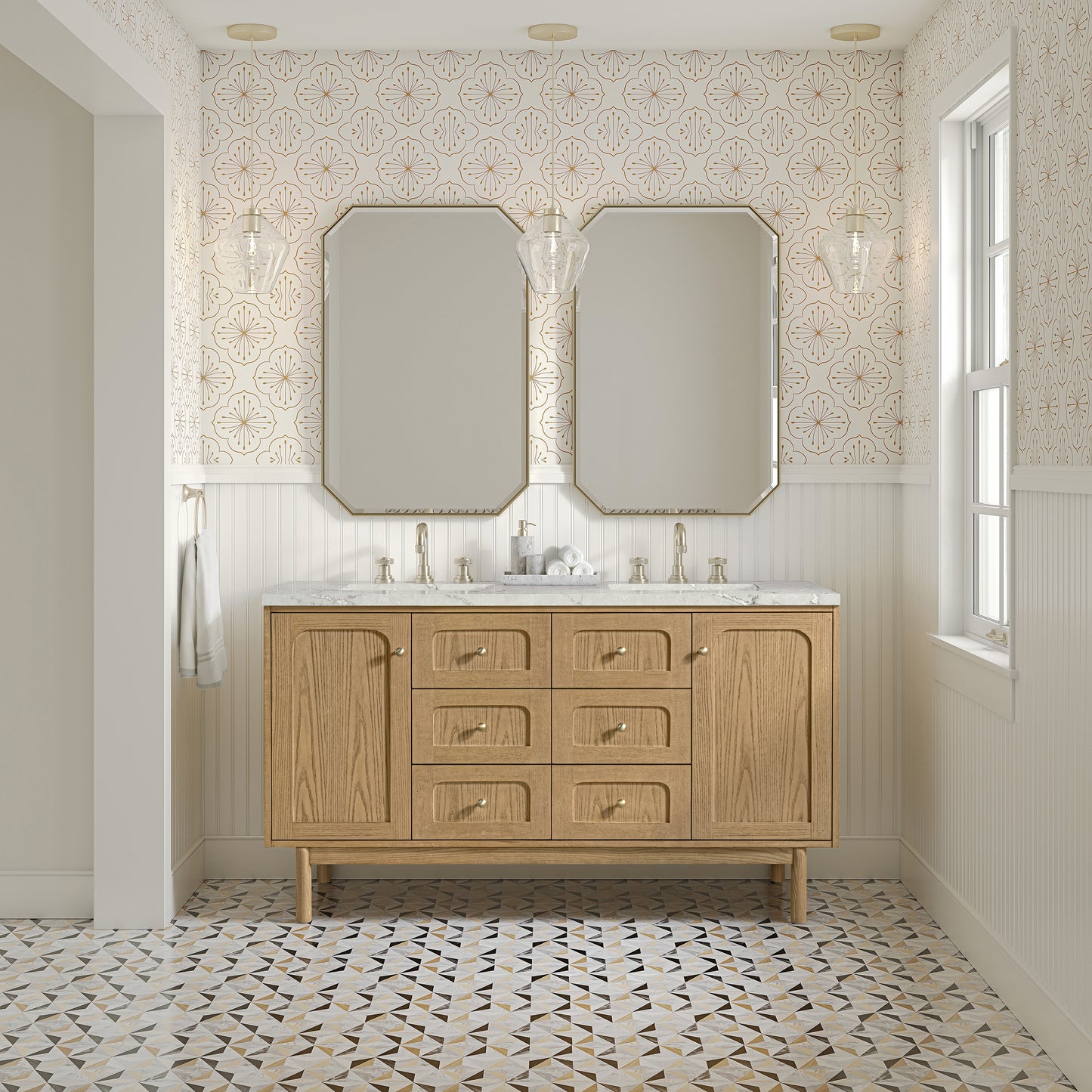 James Martin Vanities Laurent 60" Light Natural Oak Double Vanity With 3cm Victorian Silver Quartz Top