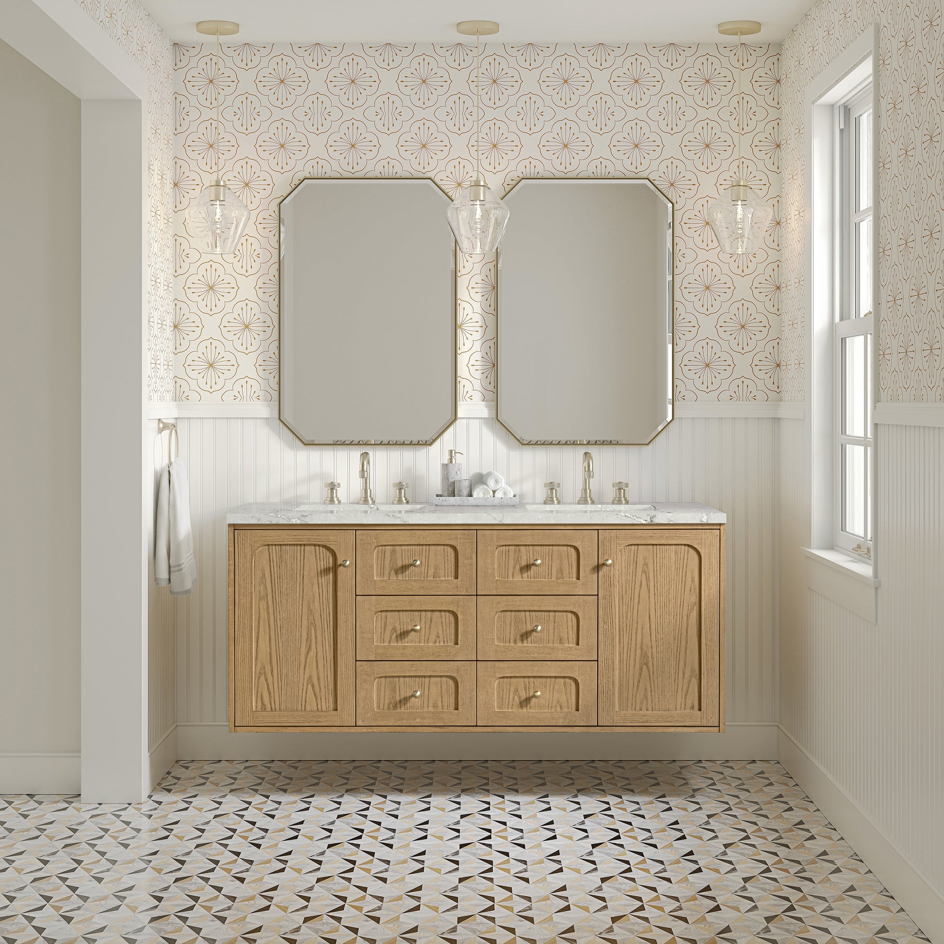 James Martin Vanities Laurent 60" Light Natural Oak Double Vanity With 3cm Victorian Silver Quartz Top