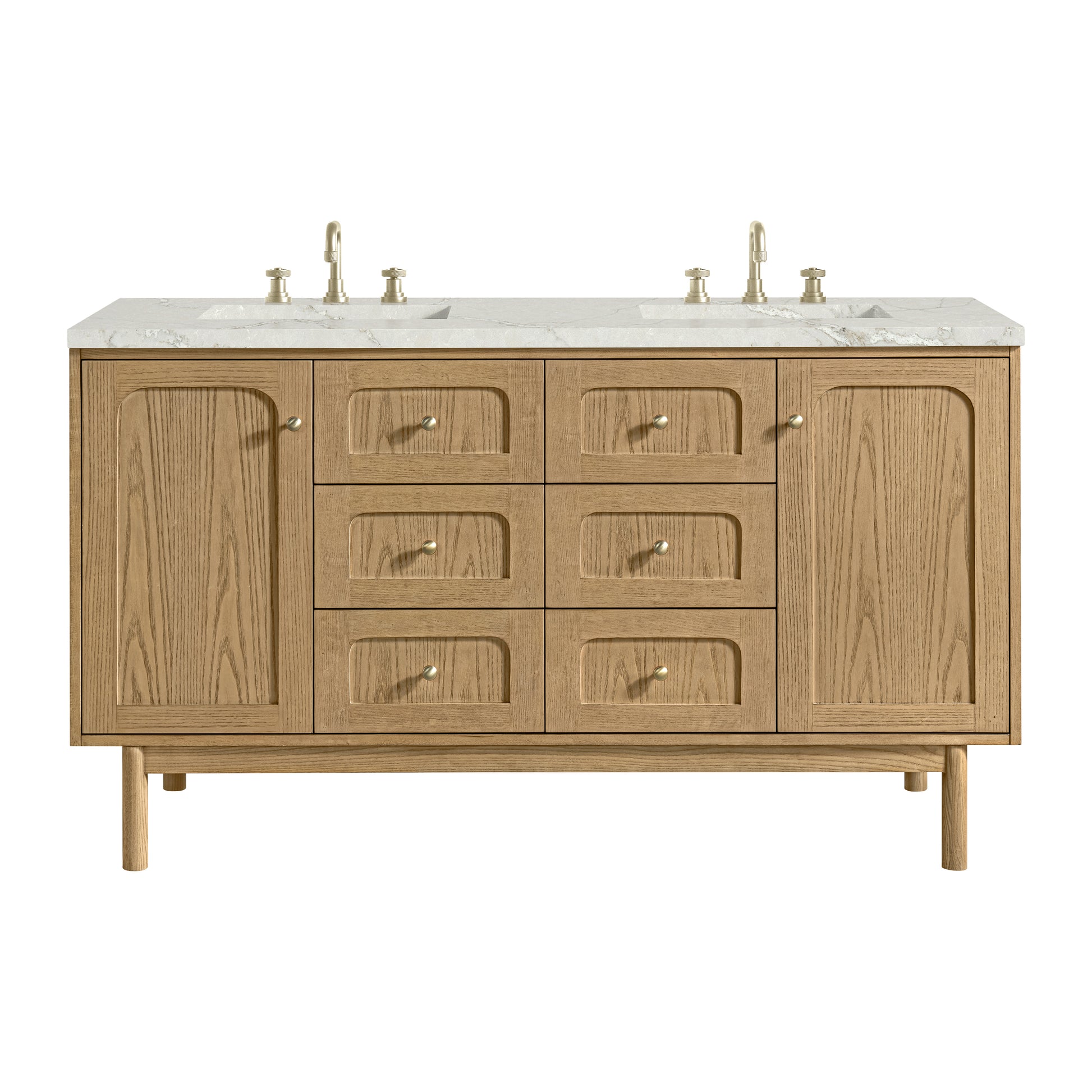 James Martin Vanities Laurent 60" Light Natural Oak Double Vanity With 3cm Victorian Silver Quartz Top