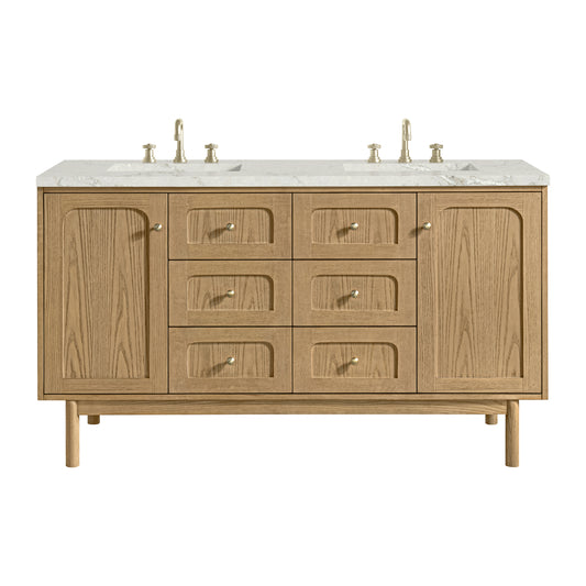 James Martin Vanities Laurent 60" Light Natural Oak Double Vanity With 3cm Victorian Silver Quartz Top